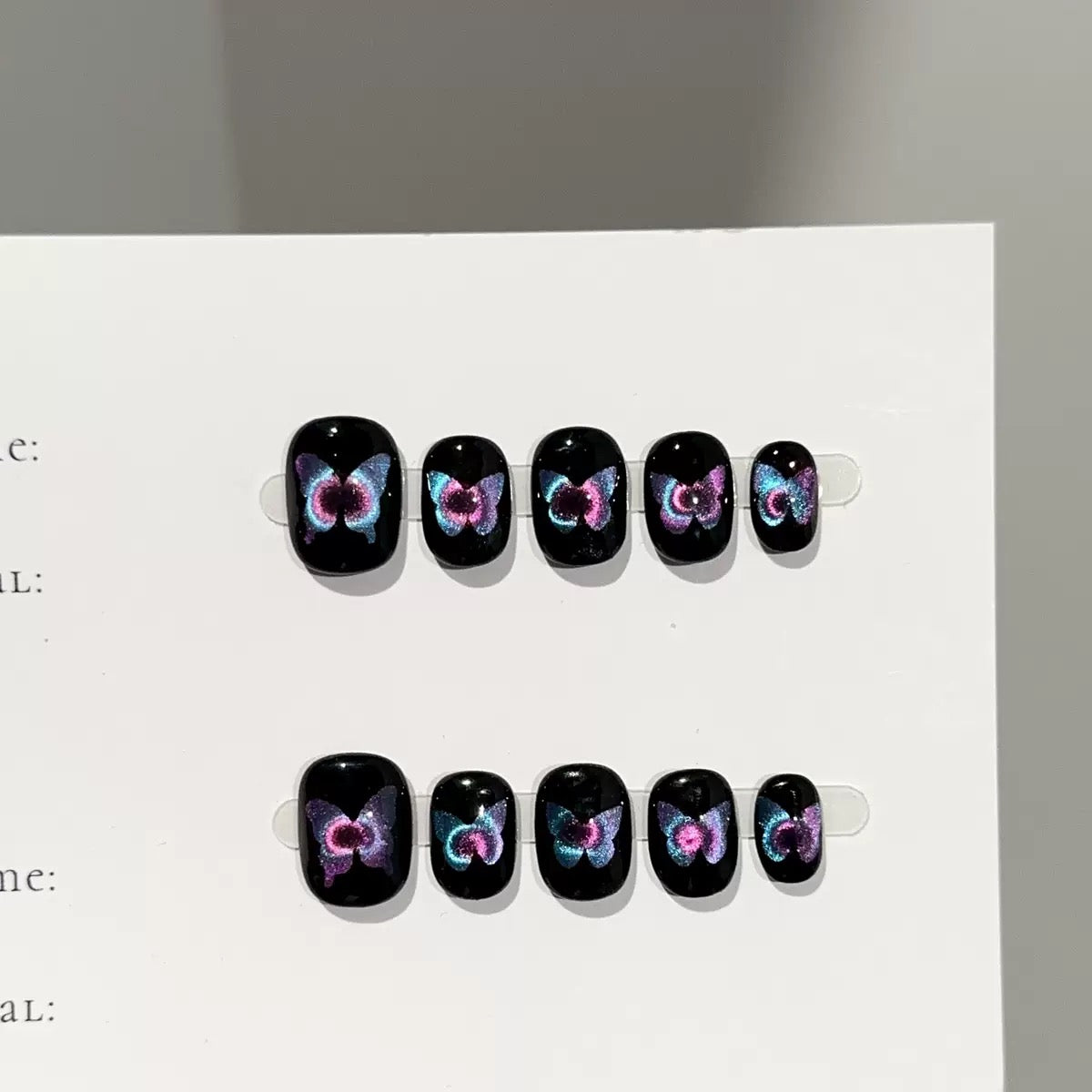 Midnight Butterfly – Holographic Press-On Nails