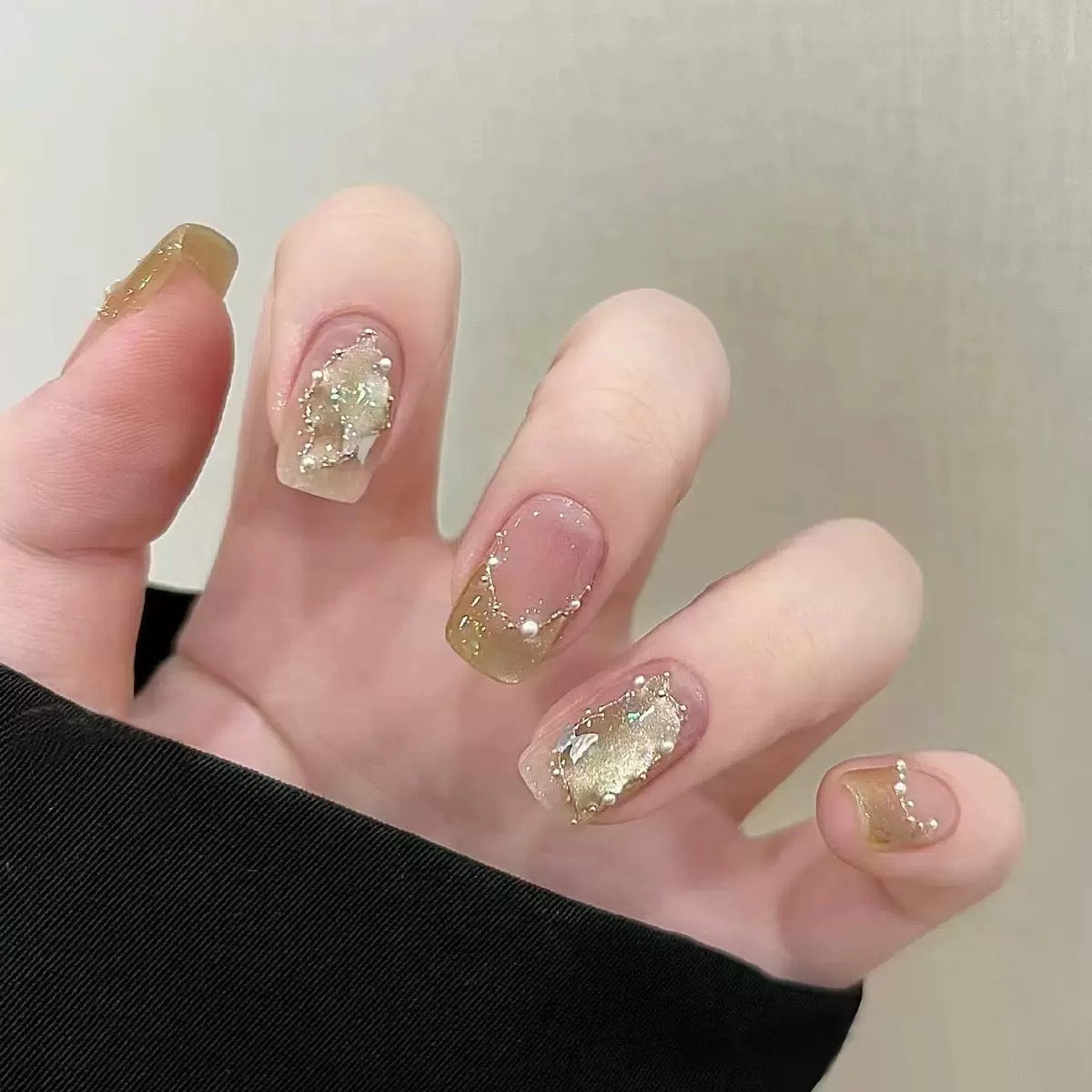 Olive Gold Floral Press-On Nails