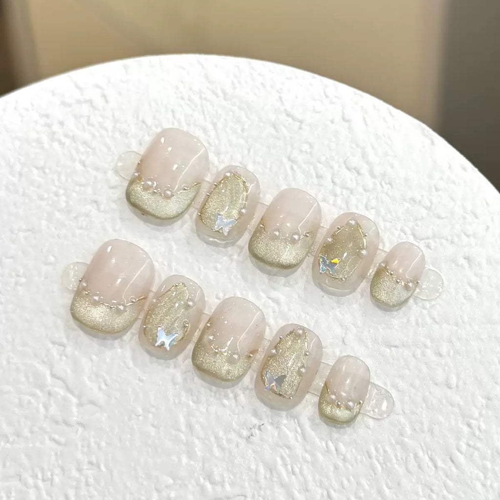 Olive Gold Floral Press-On Nails